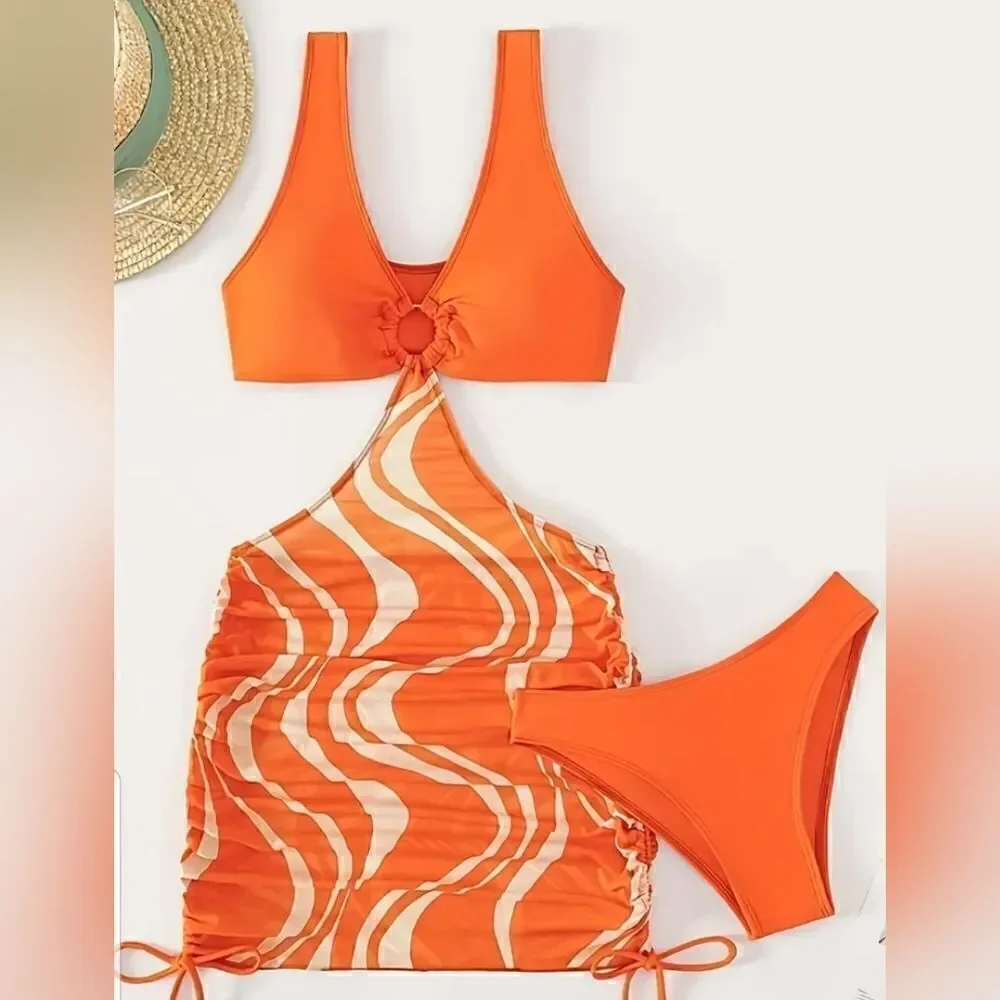 Ring Wavy Striped Print 2 piece swimsuit size XL ( size 12 )